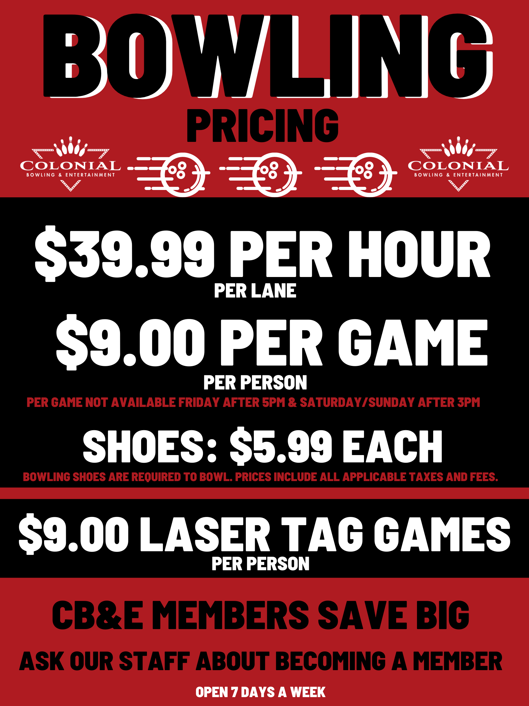 Bowling Pricing 2.18.22 Colonial Bowling & Entertainment
